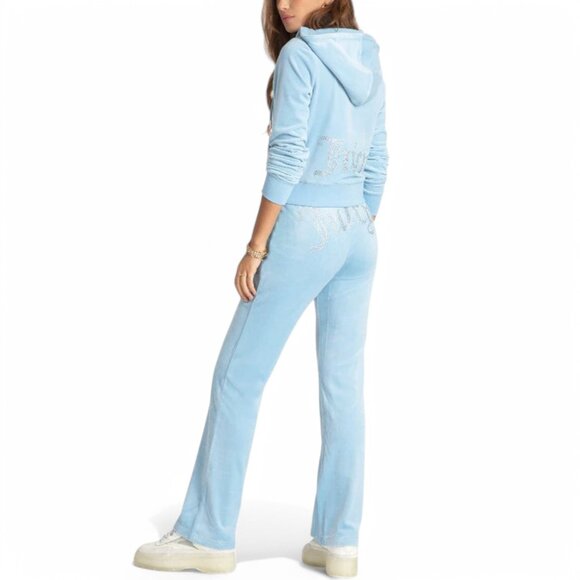 JUICY COUTURE BLING Velour 2 Piece TRACKSUIT Pants + Hoodie Set Frosted Blue NWT - Picture 3 of 16